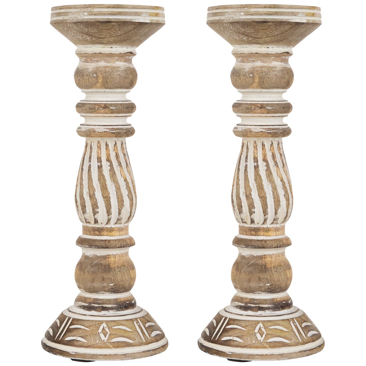 Northlight Set of 2 Brown Etched Antique Style Pillar Candle Holders 12"